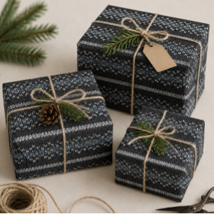 Motif tricoté cosy Papier cadeau noir et gris
