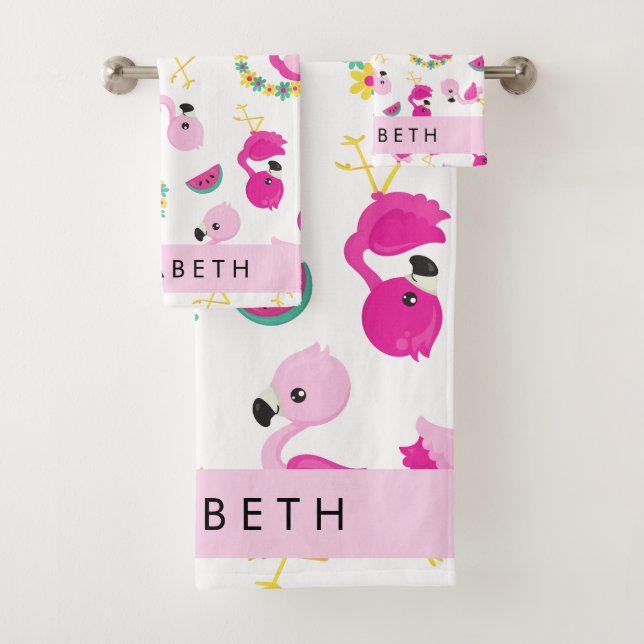 Motif tropical, Flamants roses, Fleurs, Votre Nom (En situation)