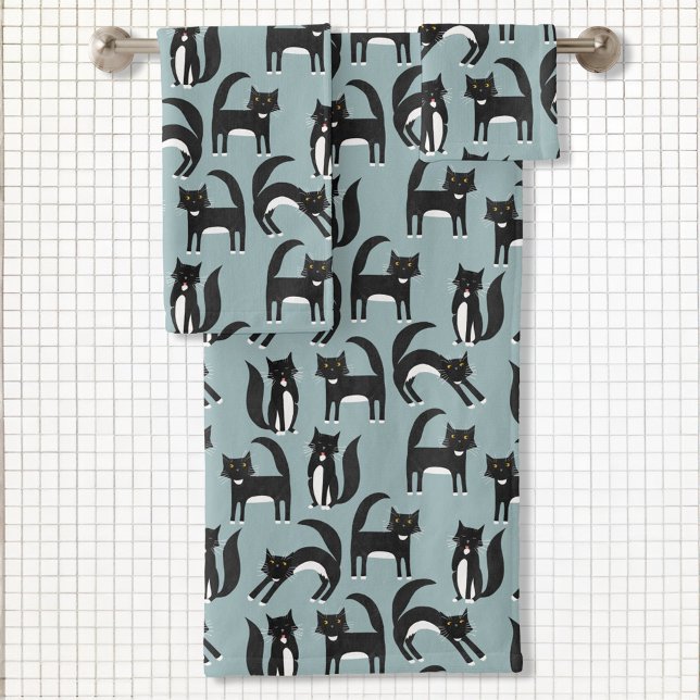 Motif Tuxedo noir et blanc (Black and White Tuxedo Cats pattern bathroom towel set)