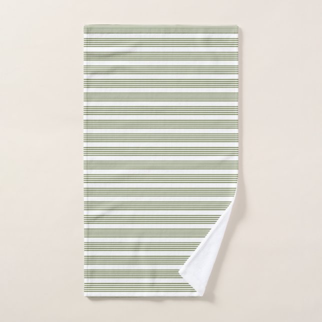 Motif vert olive et blanc cinq bandes (Serviette à main)