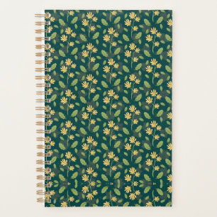 Motif vert vibrant avec fleurs jaunes et feuilles