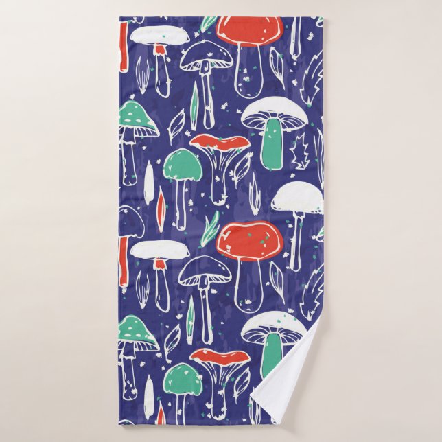Motif vintage avec différents champignons. Automne (Serviette de bain)