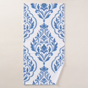 Motif vintage sans couture bleu et blanc damassé.