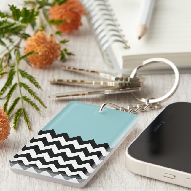 Motif Zigzag noir et blanc, Chevron, Bleu (Devant droit)