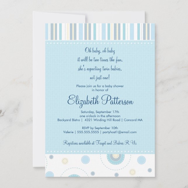 Motifs de Fun Twin Boy Baby shower Invitation (Devant)
