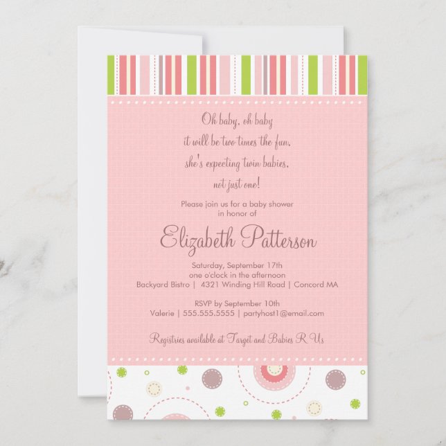 Motifs de Fun Twin Girl Baby shower Invitation (Devant)