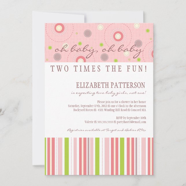 Motifs de Fun Twin Girl Baby shower Invitation (Devant)