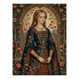 Motiv: Dame im Mittelaltergarten der Renaissance Poster