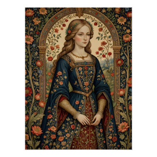 Motiv: Dame im Mittelaltergarten der Renaissance Poster