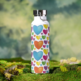 Motiv mit bunten Herzen mit plastischer Wirkung Trinkflasche