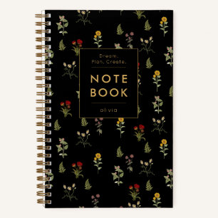 Motivation Elegant Floral Schwarz Gold Notizbuch