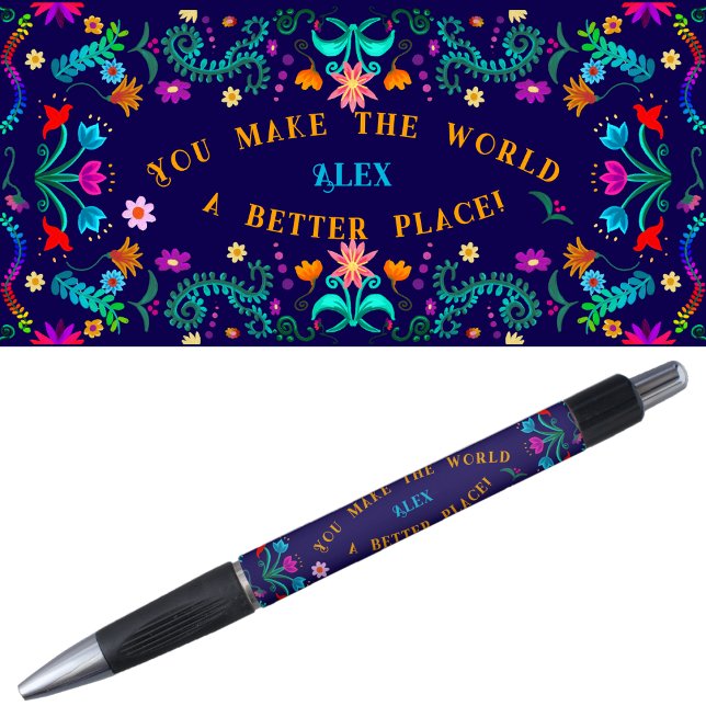 Motivation und Selbstvertrauen - Blumenfiesta Kugelschreiber (Motivation self-confidence « you make the world a better place » pen  with the entire design.)