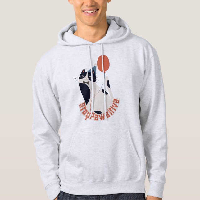 Motivational Cat Pun Stay Pawsitive Gift Hoodie (Vorderseite)