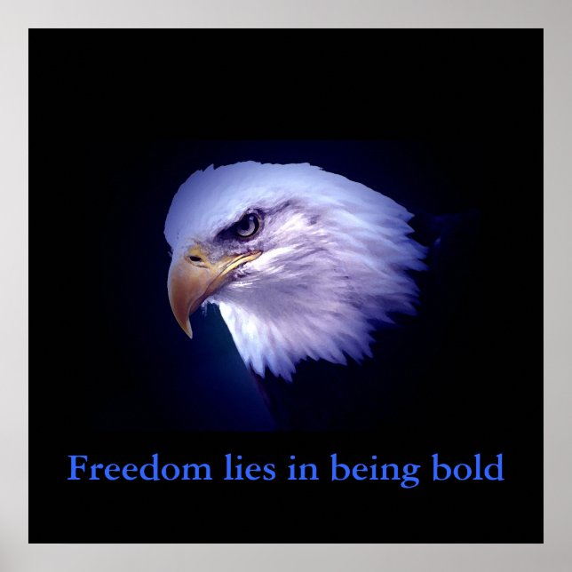 Motivational Courage Eagle Eyes Blue Poster (Devant)