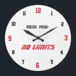 Motivational Fitness Wall Clock Große Wanduhr<br><div class="desc">Modern motivational wall clock designed to inspire focus and energy during workouts. The clean and dynamic design features bold typography and high-contrast numbers, making the time easy to read even during intense training. Perfect for a home gym, fitness studio, yoga space, or workout room. The motivational words like Focus, Energy,...</div>
