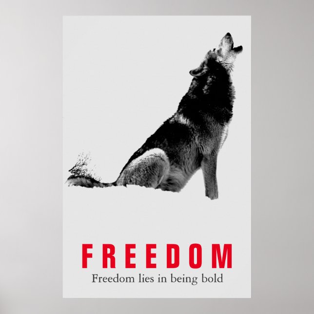 Motivational Freedom Quote Wolf Pop Art Grey Red Poster (Vorne)