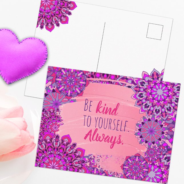 Motivational Girly Pink Purple Floral Mandalas  Postkarte (Von Creator hochgeladen)