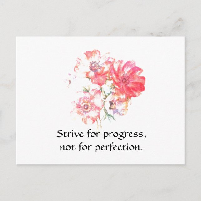 Motivational "Progress" Floral Quote Postcard Postkarte (Vorderseite)