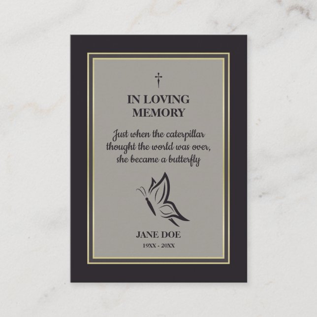 Motivational Quote with Buttefly in Loving Memory Visitenkarte (Vorderseite)