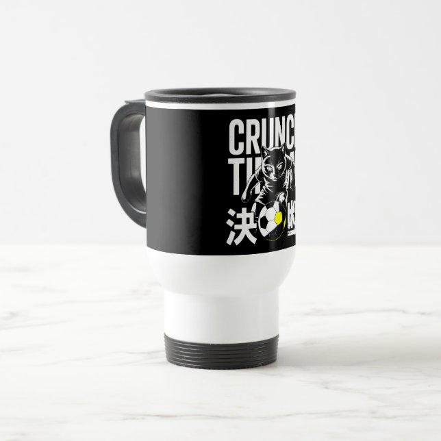 Motivational Soccer Cat Mug – Perfect for Students Reisebecher (Vorderseite Links)