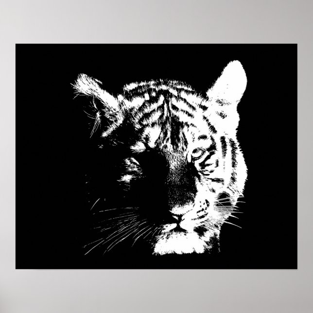 Motivational Tiger Eyes Black & White Poster (Vorne)