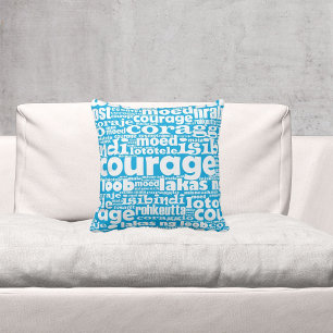 Motivational Typography Blue & White Courage Maia Kissen