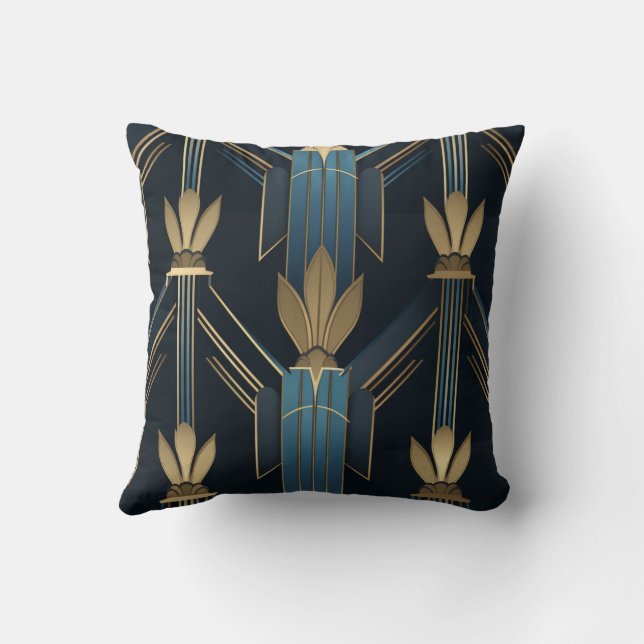 Motive Art Deco Bleus und Golden Kissen (Rückseite)