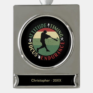 Motivierend Baseball-Teamwerte Banner-Ornament Silber