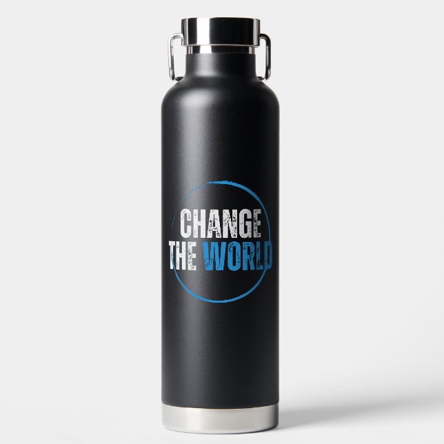 Motivierend blaues typografisches Umweltangebot Trinkflasche (Vorderseite)