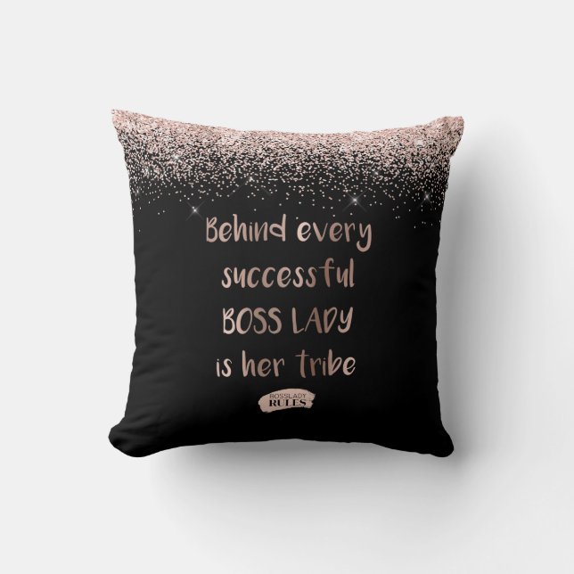 Motivierend Boss Lady Rose Gold Glitzer Black Kissen (Vorderseite)