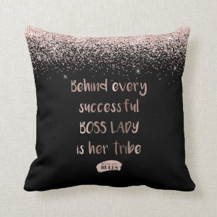 Motivierend Boss Lady Rose Gold Glitzer Black Kissen