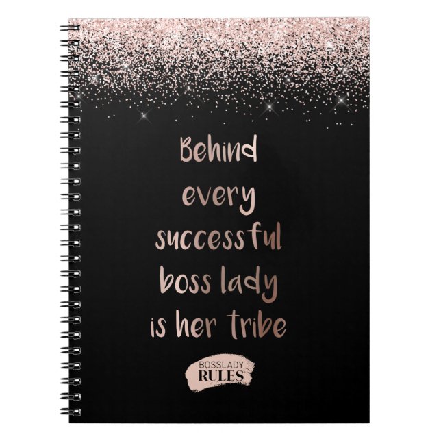Motivierend Boss Lady Rose Gold Glitzer Black Notizblock (Vorderseite)