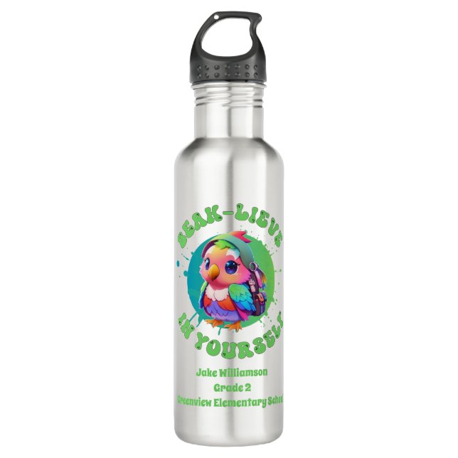 Motivierend Chibi Kawaii Paprot Name School Jahr Edelstahlflasche (Vorderseite)
