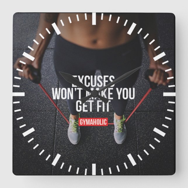 Motivierend Fitness Quadratische Wanduhr (Vorderseite)