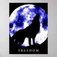 Motivierend Freedom Wolf Howls Silhouette Poster
