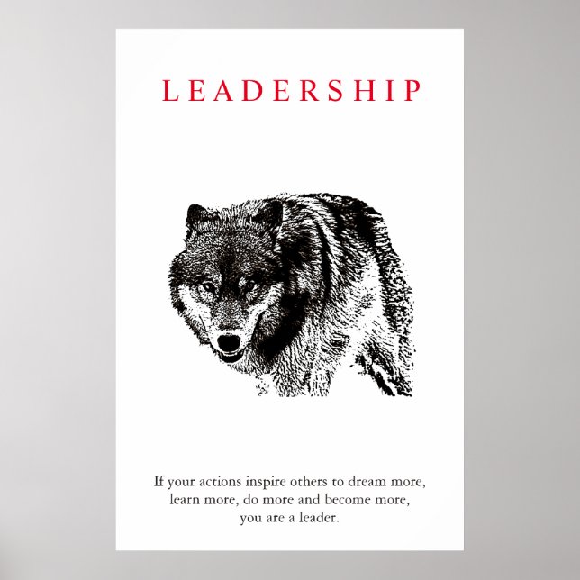 Motivierend Führung Wolf Black & White Poster (Vorne)