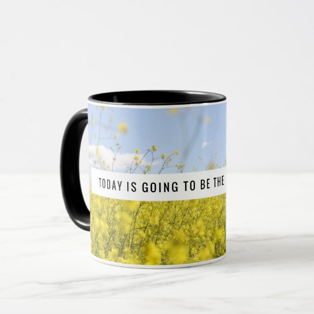 Motivierend Gelbblumen Tasse (Vorderseite Links)
