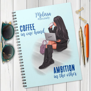 Motivierend Girl Boss Blue Spiral Foto Notebook Notizblock