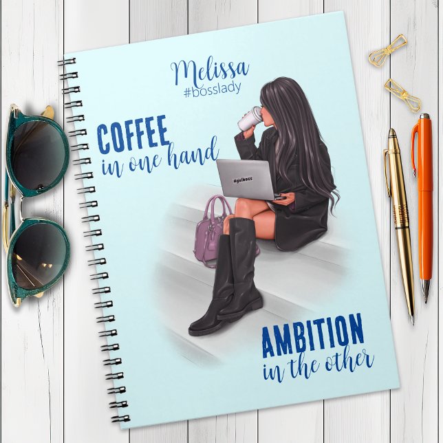 Motivierend Girl Boss Blue Spiral Foto Notebook Notizblock (Von Creator hochgeladen)