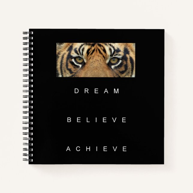 Motivierend inspirierender Erfolg Coole Tiger Eyes Notizbuch (Vorderseite)