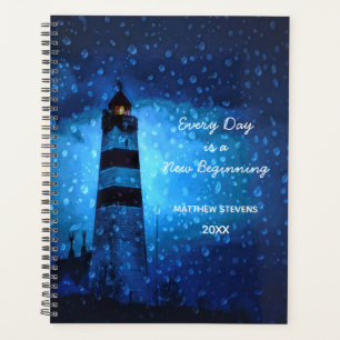Motivierend Leuchtturm stürmische Nacht blau 2022 Planer