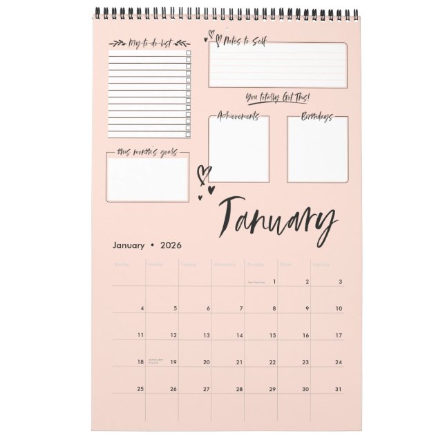 Motivierend monatliche Planung des organisierten C Kalender (Jan 2026)