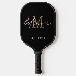 Motivierend Monogramm Anfangsname glauben Schwarz Pickleball Schläger