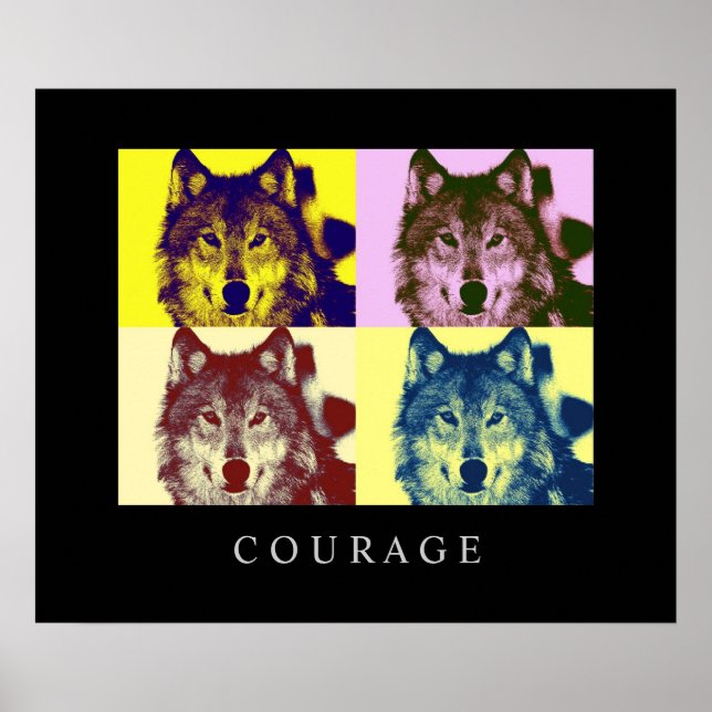 Motivierend Pop Art Courage Wolf Poster Print (Vorne)