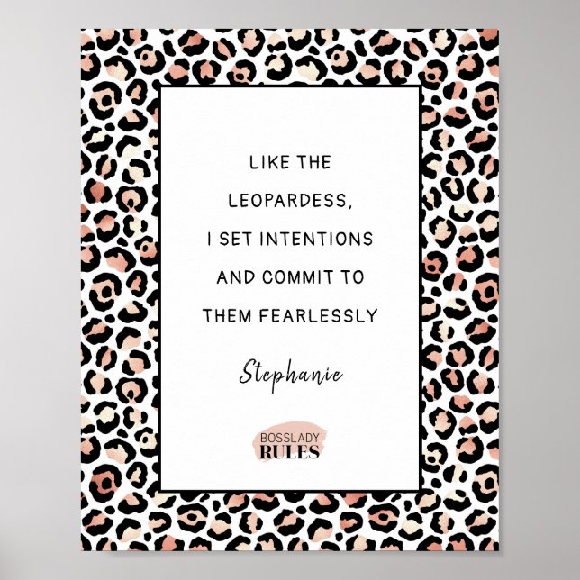 Motivierend Quote Rose Gold Blush Leopard Print Poster (Vorne)