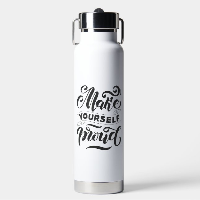 Motivierend schwarztypografisches Zitat Trinkflasche (Vorderseite)