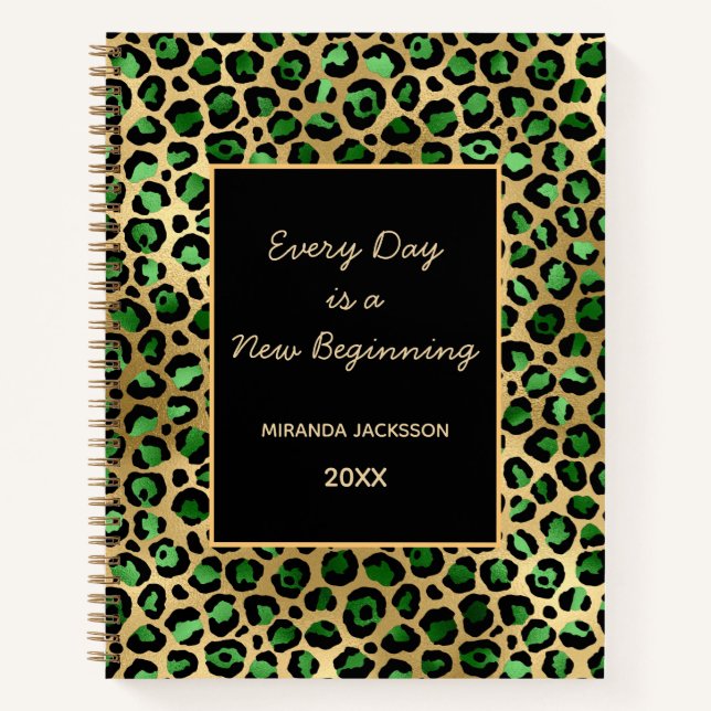 Motivierend Smaragdgrüner Goldleopard Notizbuch (Vorderseite)