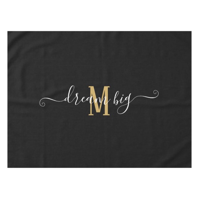 Motivierend Sprichwort Dream Big Monogram Black Tischdecke (Vorderseite (Horizontal))