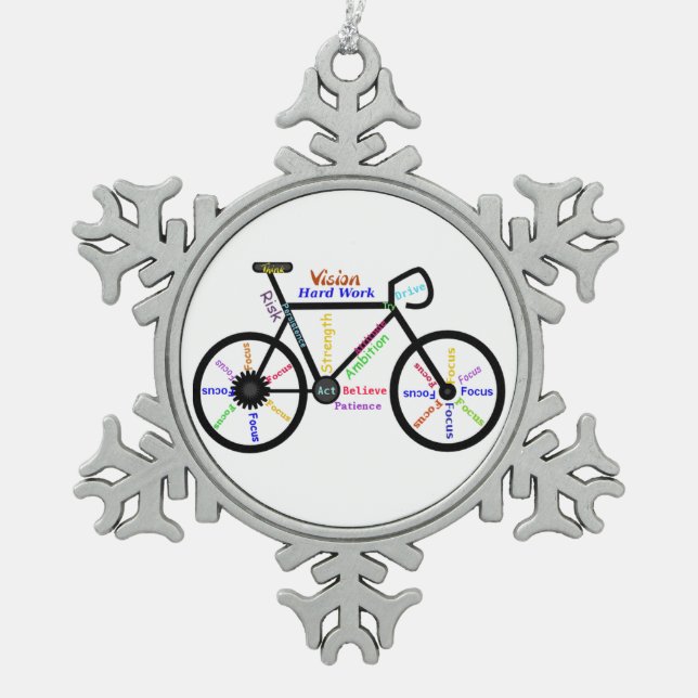 Motivierend Worte für Sportfahrradfans Schneeflocken Zinn-Ornament (Vorderseite)