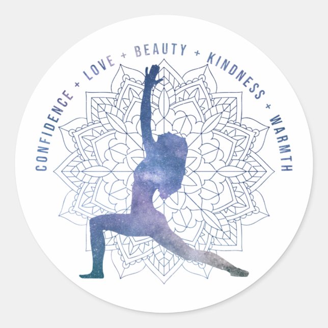 Motivierend Wörter für Konfidenzyoga Pose blau Runder Aufkleber (Vorderseite)